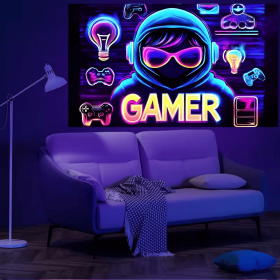 2D Flat, 2D Flat Fluorescent Tapestry Glow in The Dark Gamer, Room Decor Wall Hanging for Bedroom, Living Room (size: 80*60in)