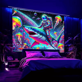 2D Flat - A Vibrant 2D Fluorescent Tapestry Featuring a Neon Celestial Astronaut Design, Perfect for Decorating Your Bedroom, Living Room (size: 92*72in)