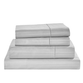 Kathy Ireland 500 Thread Count Damask Stripe Sheet Set (Color: Silver, size: Cal King)