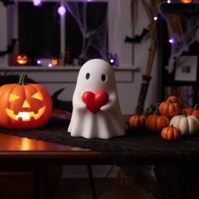 Halloween Ghost Figurine, Spooky Resin Ghost Statue, Cute Ghost Halloween Decoration for Home and Office Desktop Decor Display Ornaments (Color: Red Hear Ghost)