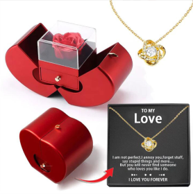 Fashion Jewelry Box Red Apple Christmas Gift Necklace Eternal Rose For Girl Mother's Day Valentine's Day Gifts With Artificial Flower Rose Flower (Option: LOVER necklace gold card box-English)