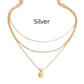 Vintage Geometric Metal Oval Pendant Necklace (Option: Silver)