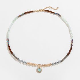 Summer Colorful Beaded Female Acrylic Copper Inlaid Zirconium Candy Color Heart Peach Necklace (Option: Blue)