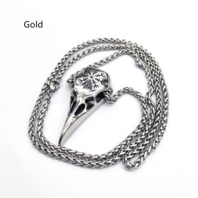 Mens Fashionable Vintage Viking Symbol Skull Eagle Beak Pendant Necklace (Option: Gold-Pendant only)