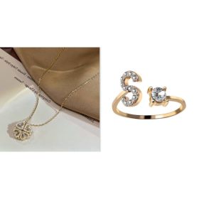 Retro Magnetic Folding Heart Shaped Four Leaf Clover Pendant Necklace Women Love Clavicle Chain Gifts Openable Choker Jewelry (Option: Goldset-S)